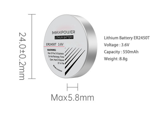 ER2450 Li-SCOI2 Batteria TPMS Batteria ER2450T 3.6V 500mAh Batteria a pulsante al litio