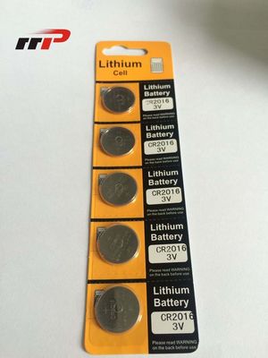 Batteria della moneta della carta del bottone delle cellule 75mAh CR2016 della bolla primaria 3.0V/Li-MnO2 della batteria al litio